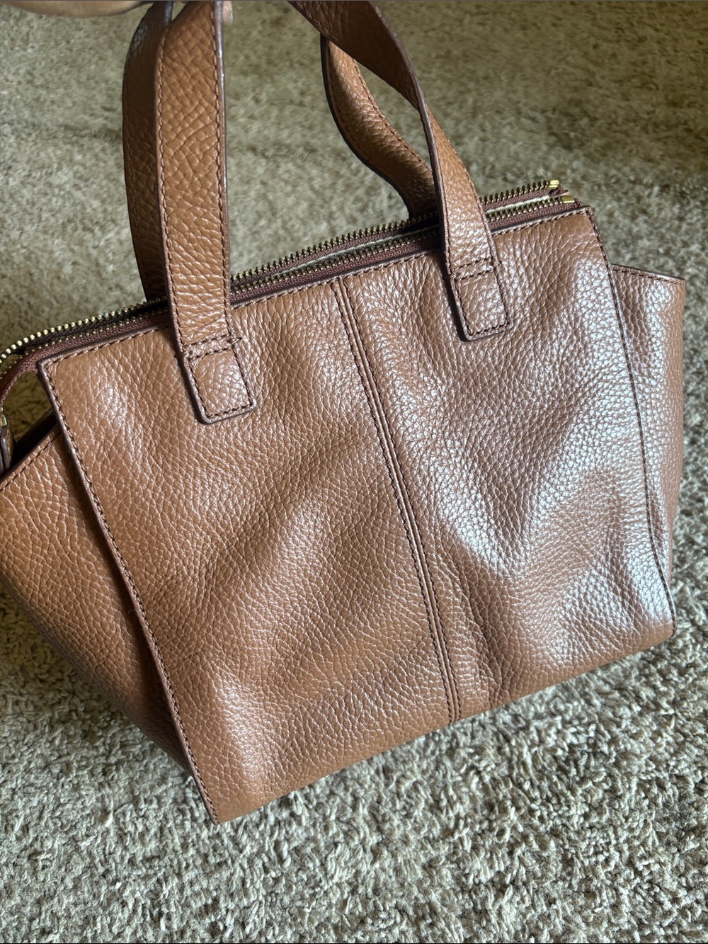 Fossil Tessa satchel Chestnut Brown Pebbled Leather Shoulder Bag - Picture 5 of 16